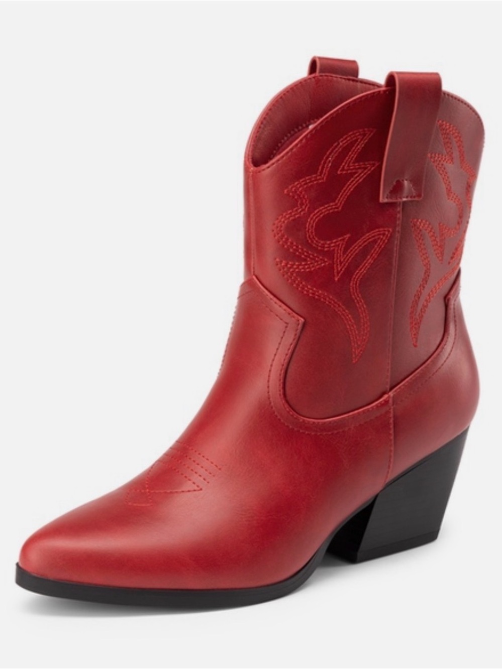 Dream Pairs Red Western Block Heel Ankle Boot